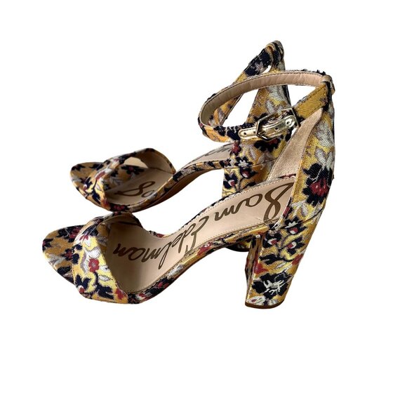 Sam Edelman Shoes - Sam Edelman Yaro Block Heel Sandal Gatsby Yellow Jacquard Tapestry Womens 10